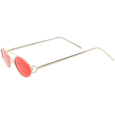 Retro Modern Small Metal Oval Crossbar Color Tone Lens Sunglasses C944