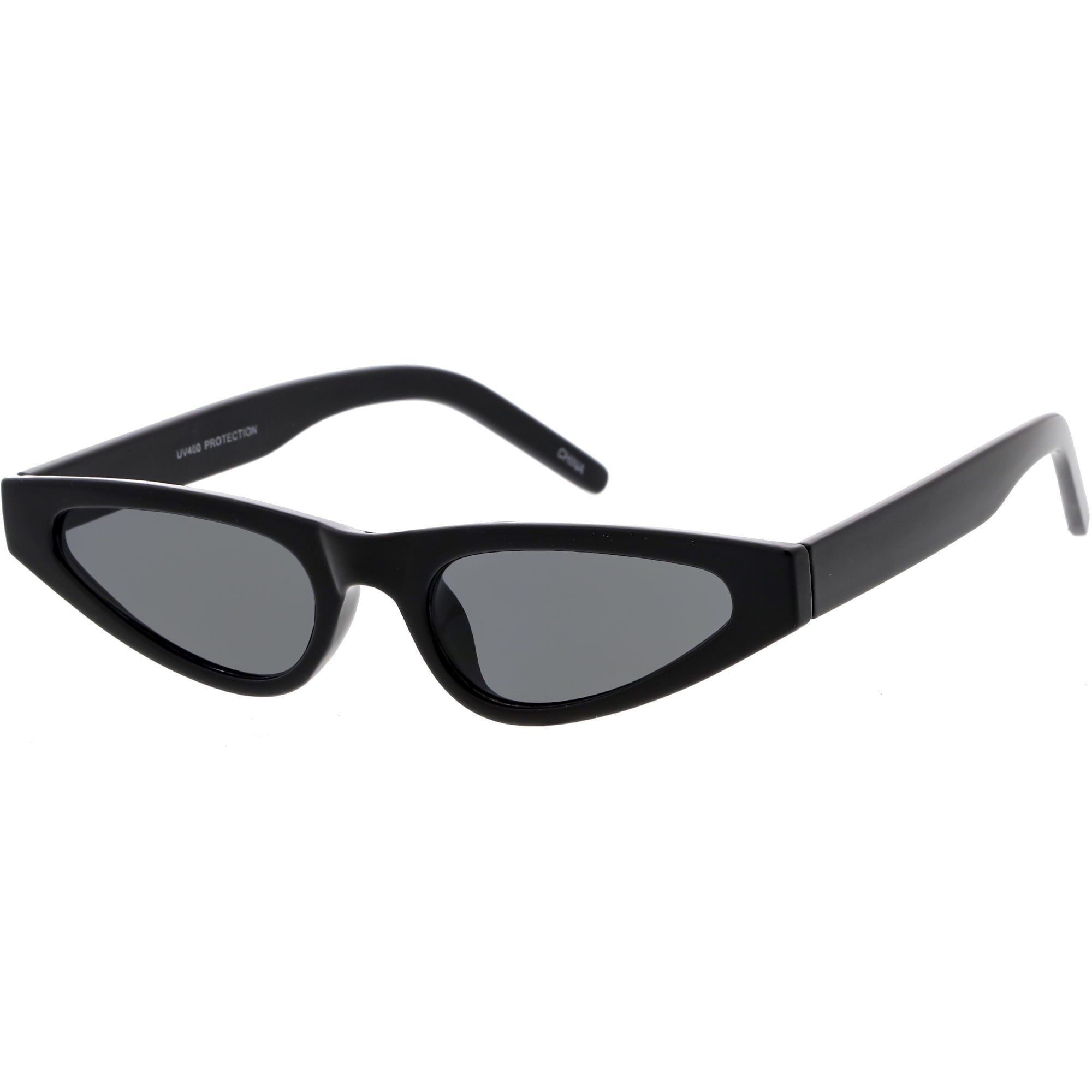 Women's Small Retro Angled Thick Frame Cat Eye Sunglasses C952, Shiny Black Smoke | zeroUV
