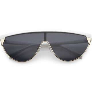 Gafas de sol retro futuristas con parte superior plana y escudo mono C953 - Humo de oro blanco