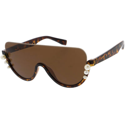 Oversize Rock Star Flat Top Shield Pearl Semi Rimless Sunglasses C966