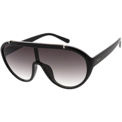 Sporty Fashion Oversize Metal Brow Bar Accent Shield Sunglasses C980