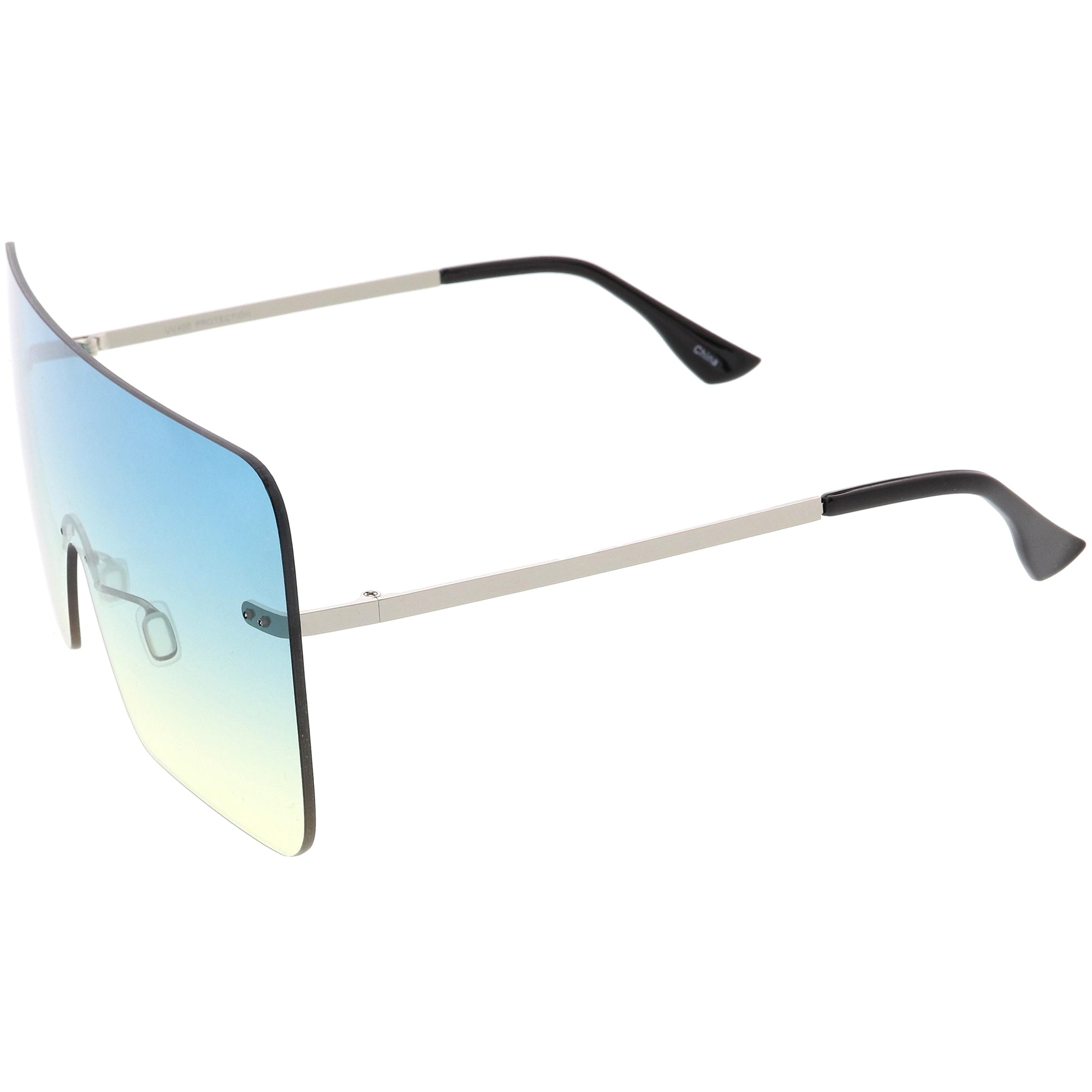 Oversize Futuristic Rimless Flat Shield Lens Sunglasses - zeroUV