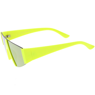 Modern Flat Top Blade Cut Color Mirrored Lens Shield Sunglasses C986