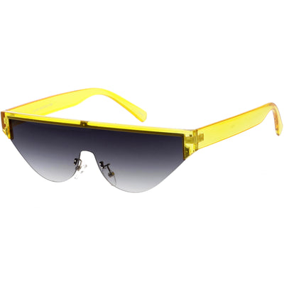 Bold Color Trim Flat Top Futuristic Semi Rimless Cat Eye Shield Sunglasses C999