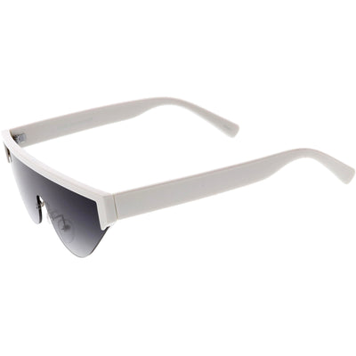 Bold Color Trim Flat Top Futuristic Semi Rimless Cat Eye Shield Sunglasses C999