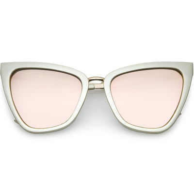Oversize Two-Tone Metal Nose Bridge Accent Cat Eye Sunglasses D001