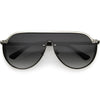 Glitter Side Cover Top Metal Accented Trim Full Rimless Shield Sunglasses D002
