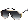 Glitter Side Cover Top Metal Accented Trim Full Rimless Shield Sunglasses D002