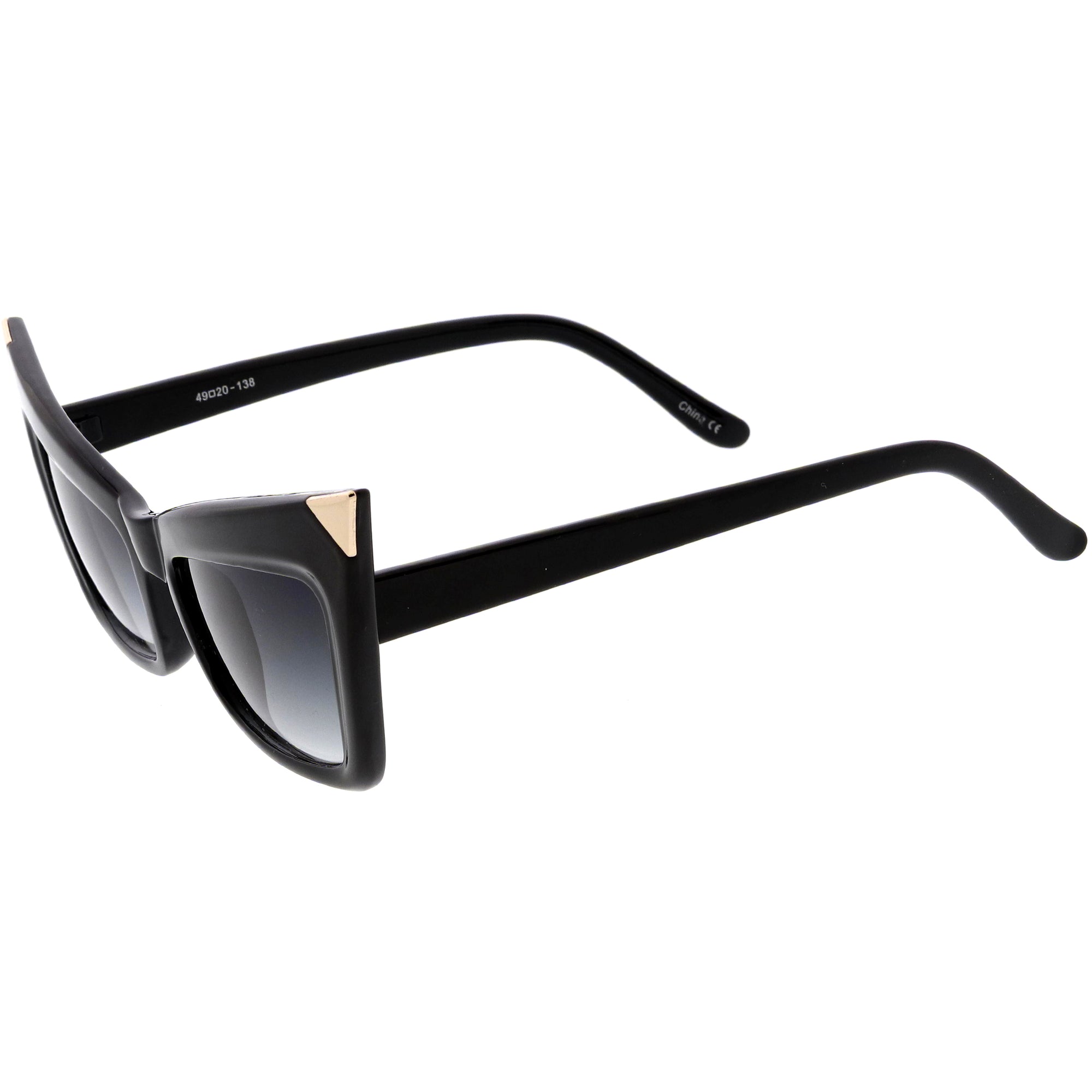 Sharp High-Pointed Metal Tip Designer-Inspired Fashion Cat Eye Sunglasses D004, Black Gold / Lavender | zeroUV