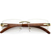 Dapper Rimless Metal Accent Classic Wood Arm Square Lens Blue Light Glasses D011