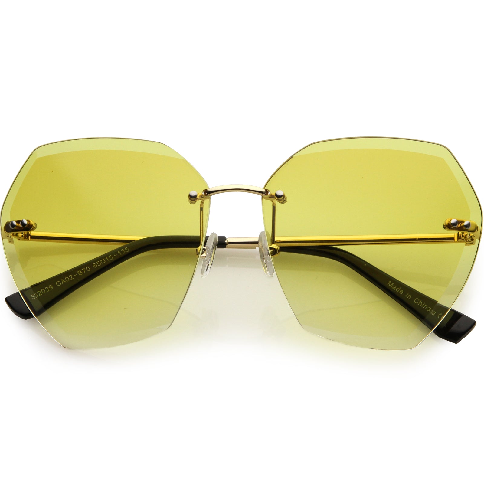 Oversize Rimless Beveled Gradient Lens Geometric Sunglasses D014