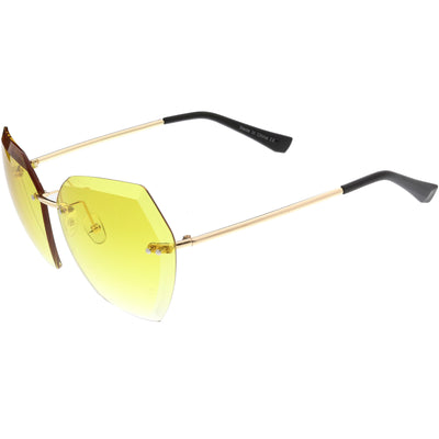 Oversize Rimless Beveled Gradient Lens Geometric Sunglasses D014