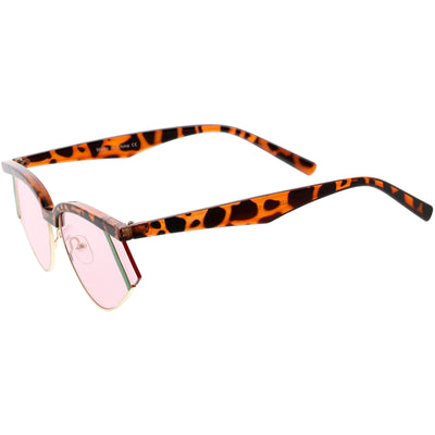 Luxe Geometric Color Temple Detail Browline Cat Eye Sunglasses D019