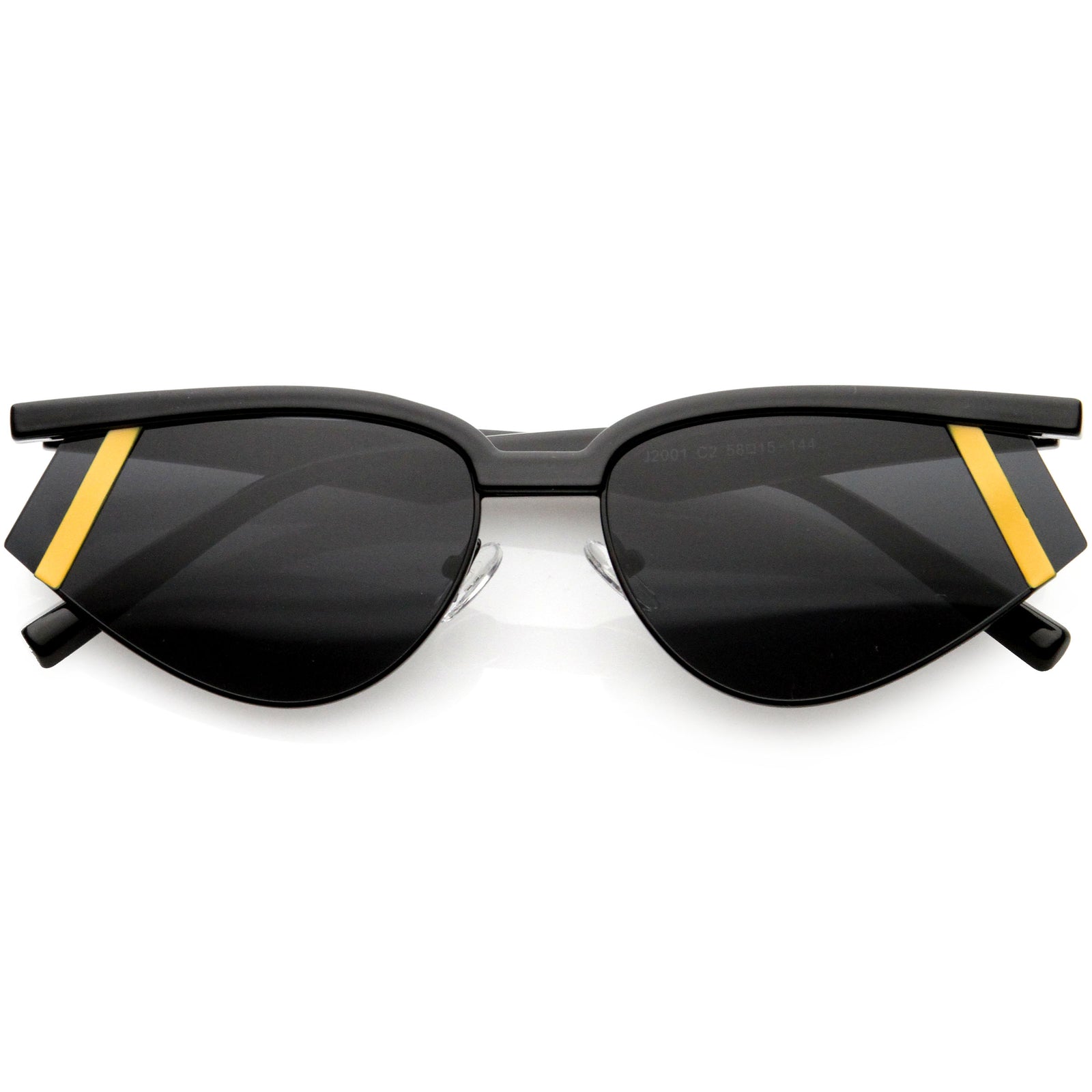 Luxe Geometric Color Temple Detail Browline Cat Eye Sunglasses D019