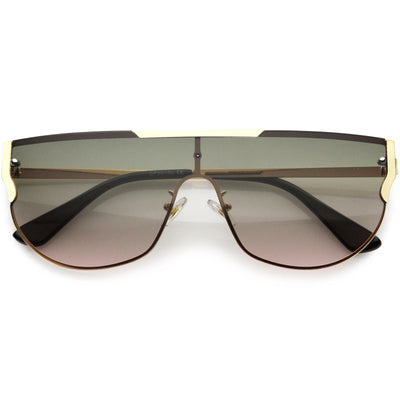 Luxe Designer-Inspired Metal Trim Detail Flat Top Shield Sunglasses D024