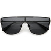 Luxe Designer-Inspired Metal Trim Detail Flat Top Shield Sunglasses D024
