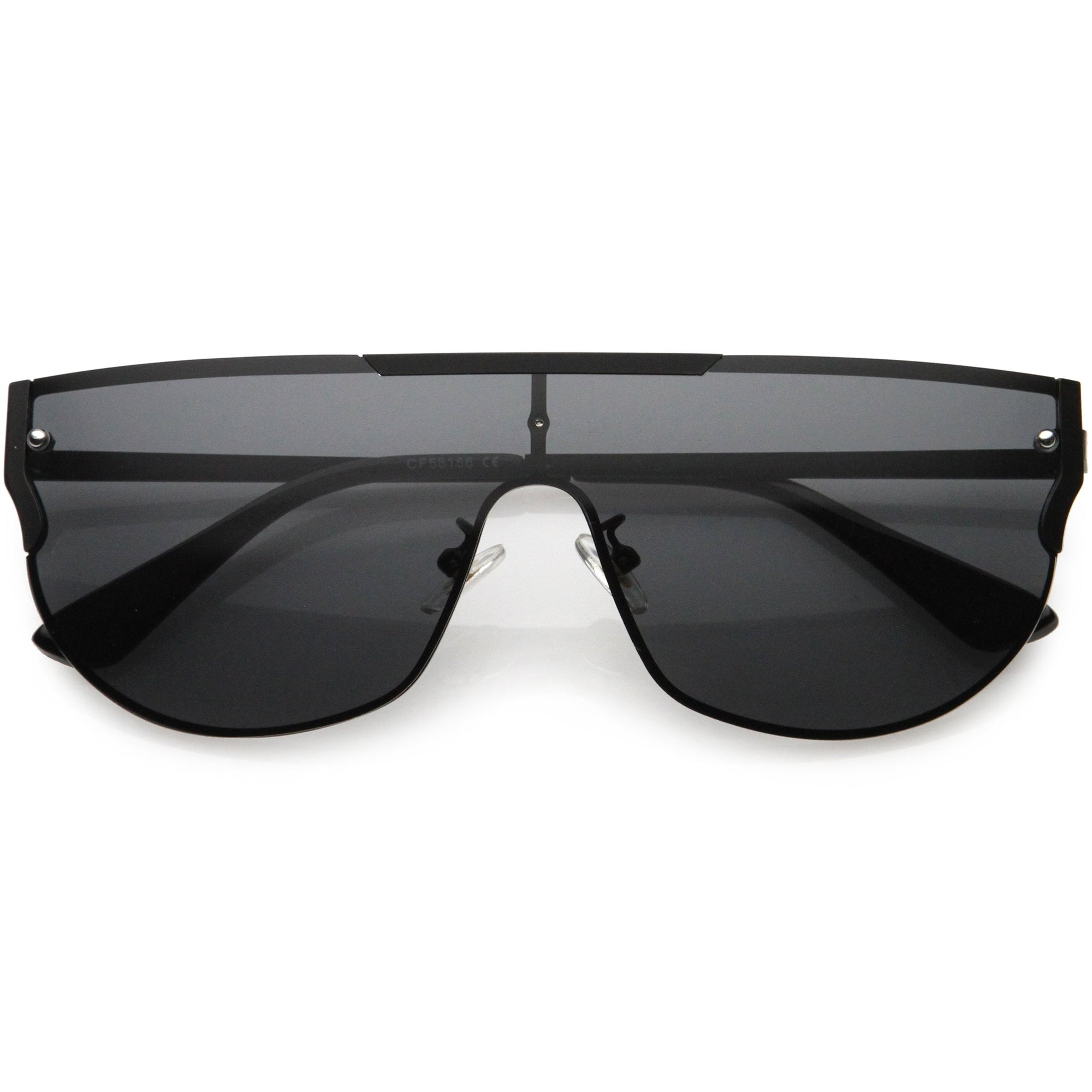 Luxe Designer-Inspired Metal Trim Detail Flat Top Shield Sunglasses D024, Black / Smoke | zeroUV