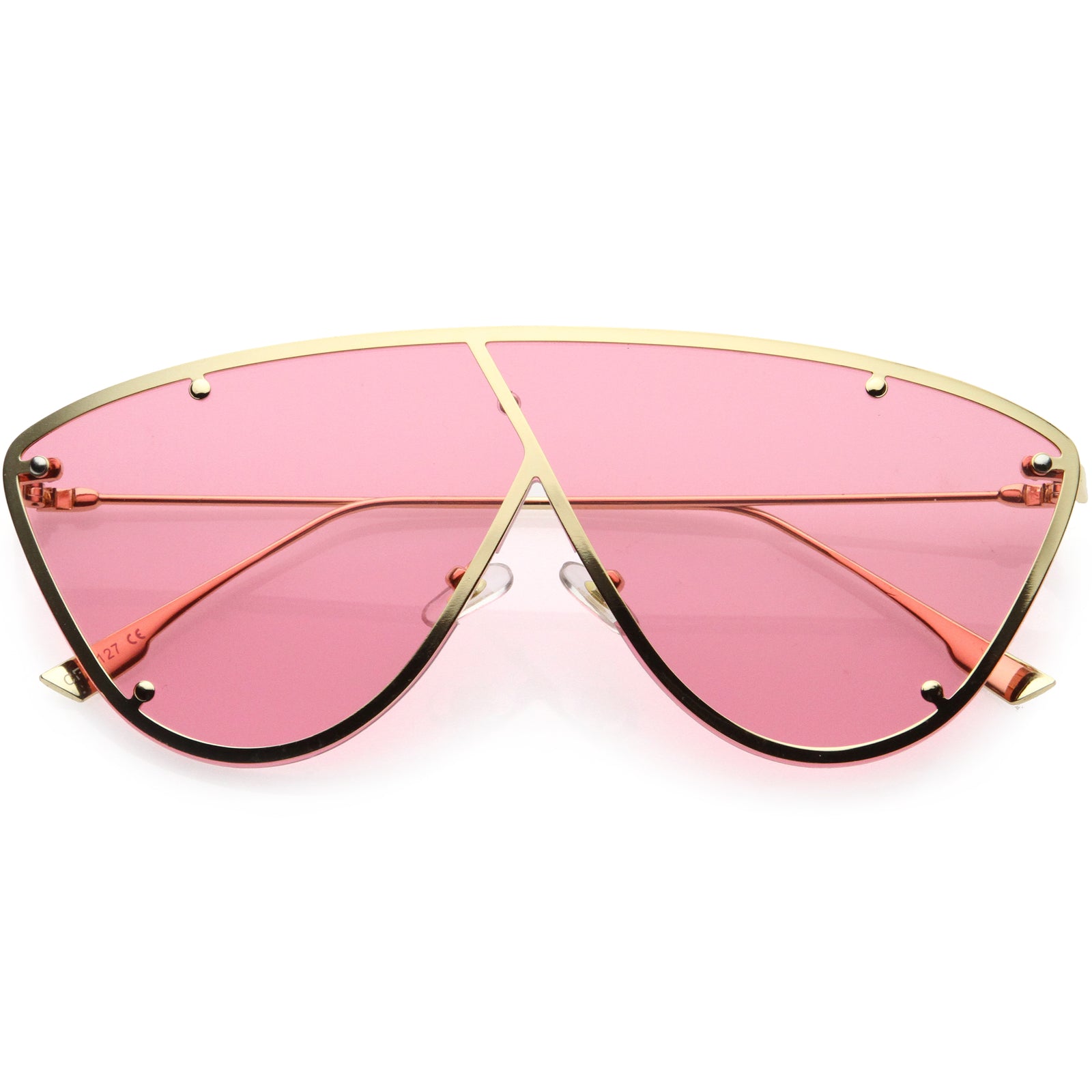 Luxe Studded Thin Metal Arms Modern Oversize Angular Aviator Sunglasses D025
