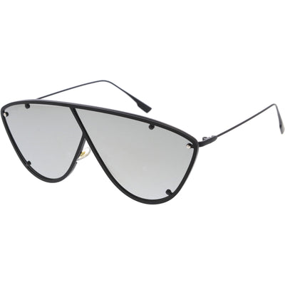 Luxe Studded Thin Metal Arms Modern Oversize Angular Aviator Sunglasses D025