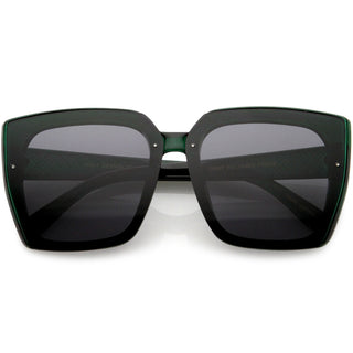 Glamorous Chic Designer-Inspired Argyle Embossed Arms Oversized Square Sunglasses D035 - Green / Smoke