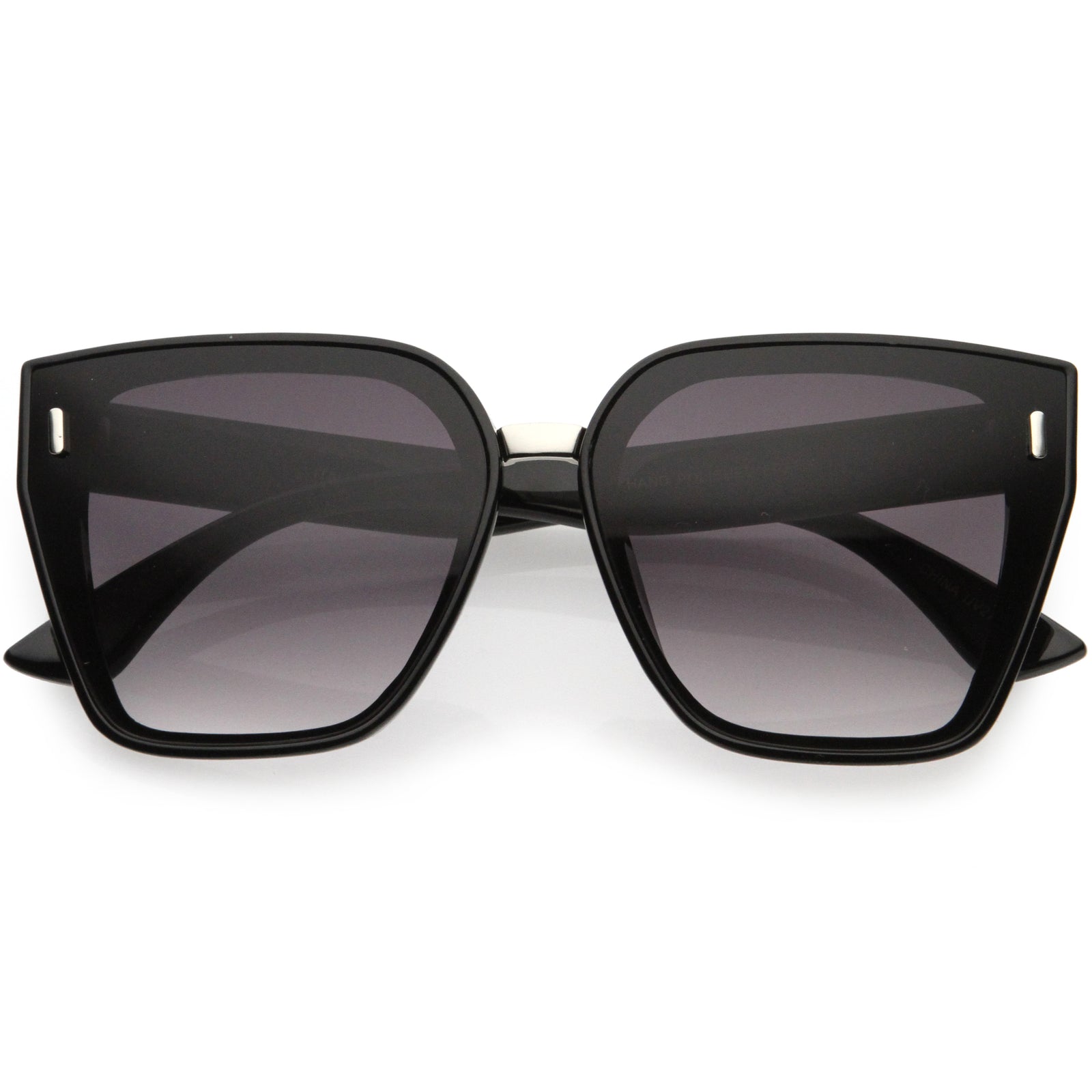 Elegantes gafas de sol extragrandes con diseño de ojo de gato y puente nasal de metal en dos tonos con remaches en las sienes D036