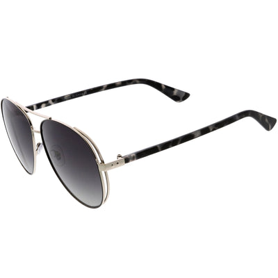 Luxe Oversize Pilot Two-Tone Double Metal Side Cover Cut Out Aviator Sunglasses D054