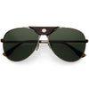 Button Snap Vegan Leather Crossbar Strap Teardrop Oversize Aviator Sunglasses D063
