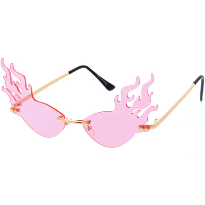 Flaming Fire Color Tinted Lens Oval Rimless Flames Sunglasses D073