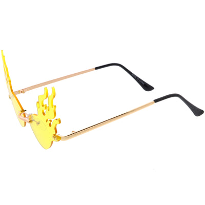 Flaming Fire Color Tinted Lens Oval Rimless Flames Sunglasses D073