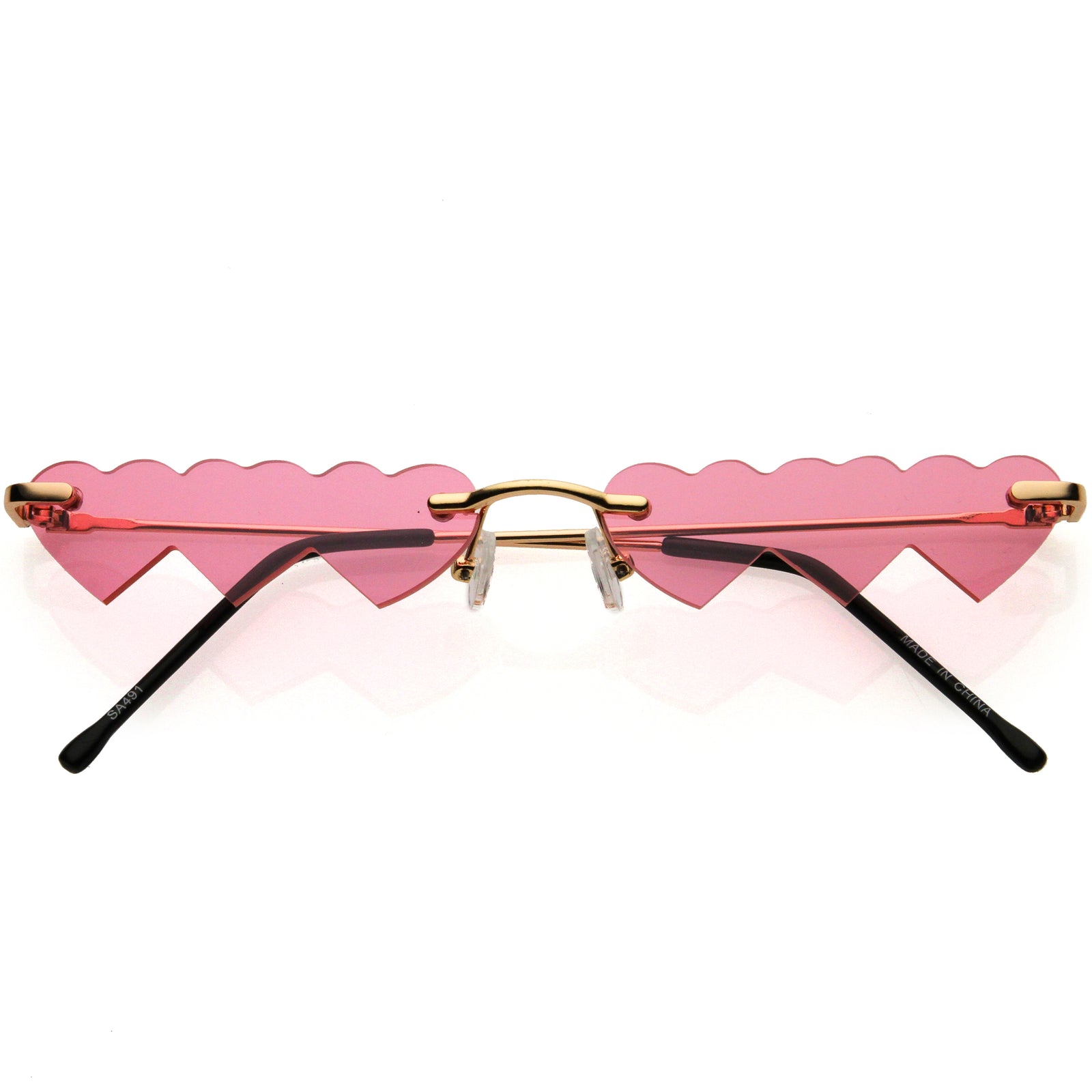 Micro Rimless Three Hearts Color Tinted Lens Heart Sunglasses D074