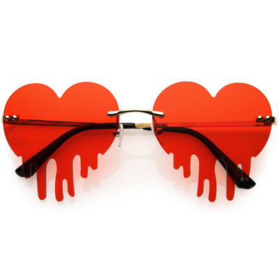 Cute Rimless Love Bleeding Heart Shaped Dripping Effect Tinted Lens Heart Sunglasses D078