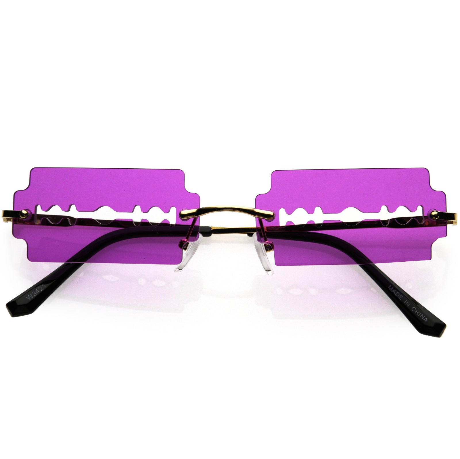 Razor Blade Rimless Design Cut-Out Metal Frame Square Sunglasses D079