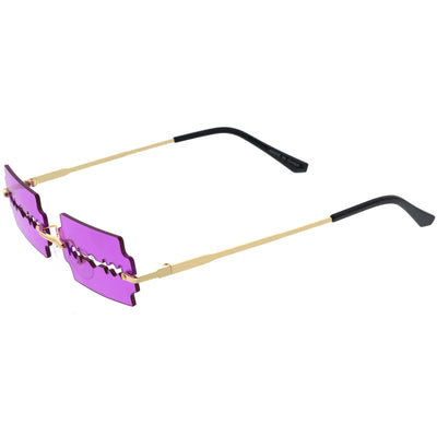 Razor Blade Rimless Design Cut-Out Metal Frame Square Sunglasses D079