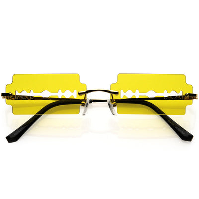 Razor Blade Rimless Design Cut-Out Metal Frame Square Sunglasses D079