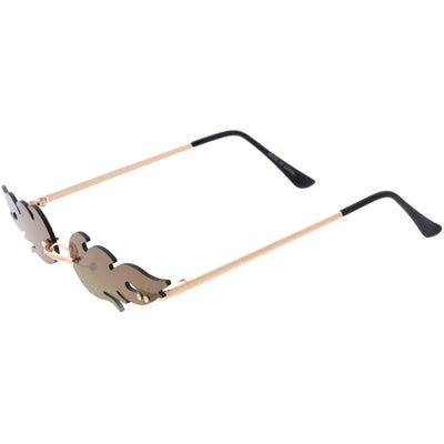 Bold Fire Flaming Shape Mirrored Lens Rimless Flames Sunglasses D081