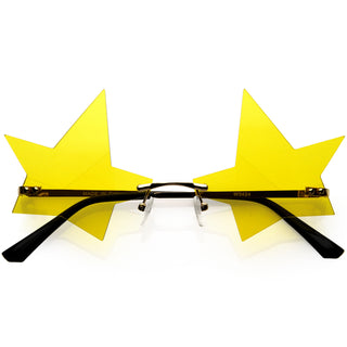 Chic Tinted Star Design Rimless Metal Frame Stars Sunglasses D083 - Gold / Yellow