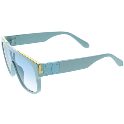 Sleek Oversize Color Tinted Square Lens Flat Top Shield Sunglasses D097
