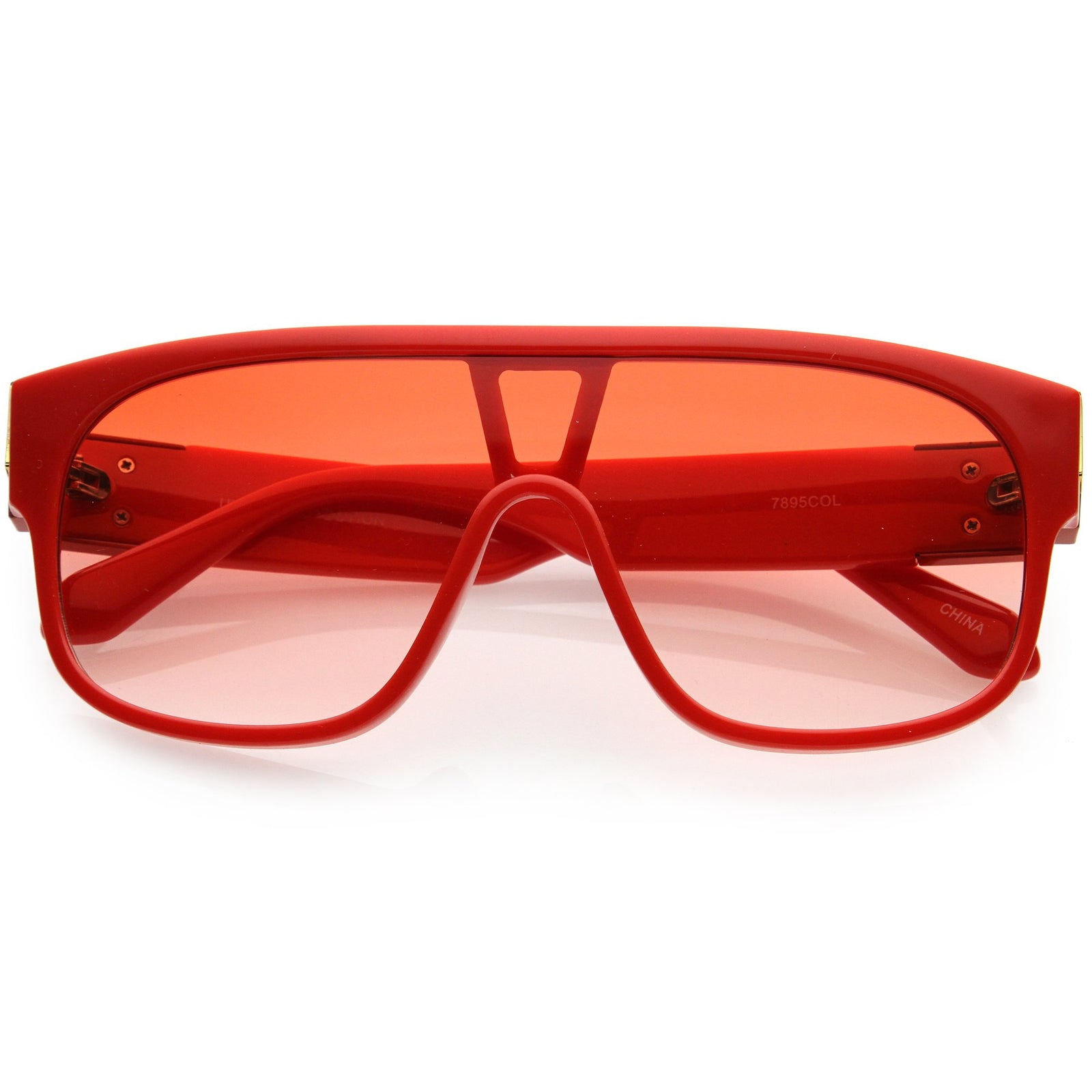 Elegantes gafas de sol de gran tamaño con lentes cuadradas tintadas y protección superior plana D097