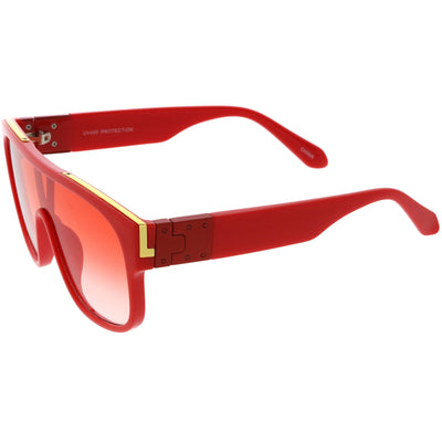 Sleek Oversize Color Tinted Square Lens Flat Top Shield Sunglasses D097