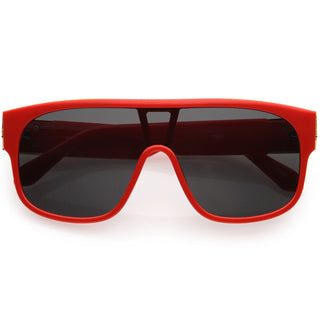 Elegantes gafas de sol de gran tamaño con lentes cuadradas neutras y protección superior plana D098 - Rojo / Humo