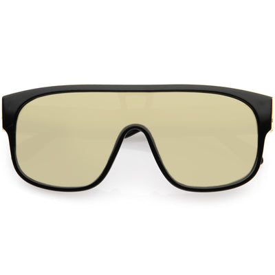 Sleek Oversize Neutral Square Lens Flat Top Shield Sunglasses D098