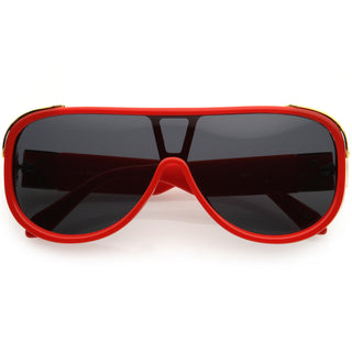 Gafas de sol D101 con protección de gran tamaño y parte superior plana con lentes redondeadas neutras de alta moda - Rojo / Humo