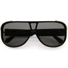 High Fashion Neutral Rounded Lens Flat Top Oversize Shield Sunglasses D101