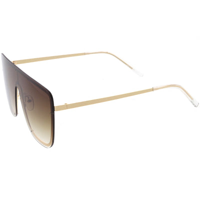 Sleek Oversize Full Rimless Flat Top Square Shield Sunglasses D106