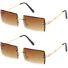 Luxe 90s Inspired Full Rimless Metal Accent Medium Square Sunglasses D108