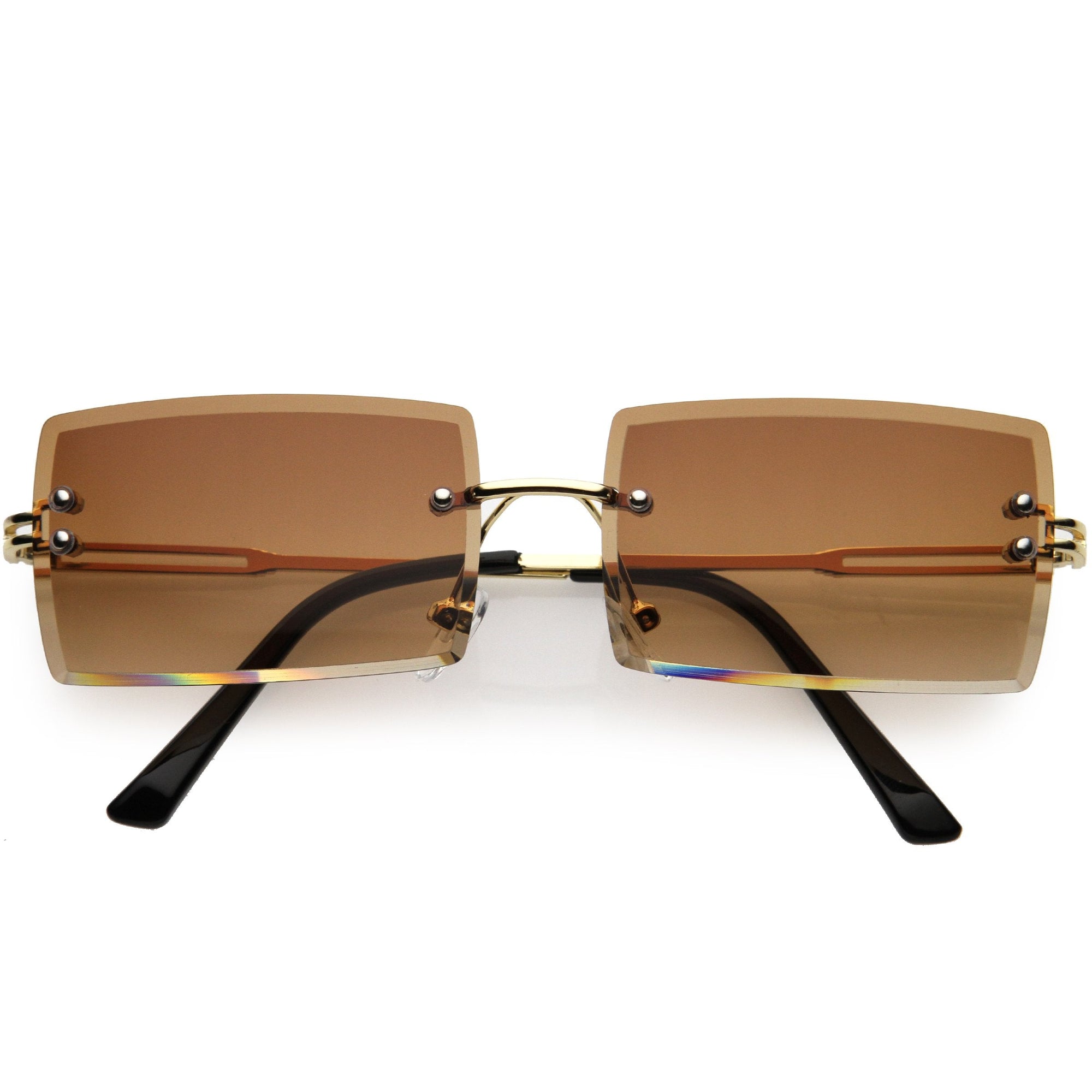 Luxe 90s Inspired Full Rimless Metal Accent Medium Square Sunglasses D108, Gold / Amber | zeroUV