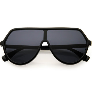 Oversized Contemporary Fashion Geometric Shield Sunglasses D112 - Black / Smoke
