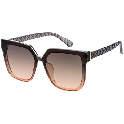 Quilted Textured Arms Neutral Colored Lens Square Sunglasses D115