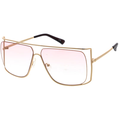 Sleek Oversize Flat Top Gradient Lens Cut-Out Square Sunglasses D116