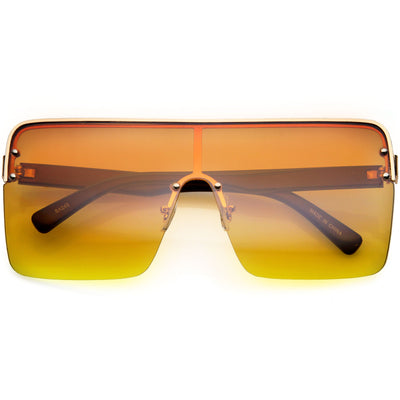 Oversize Semi Rimless Gradient Lens Shield Sunglasses D123